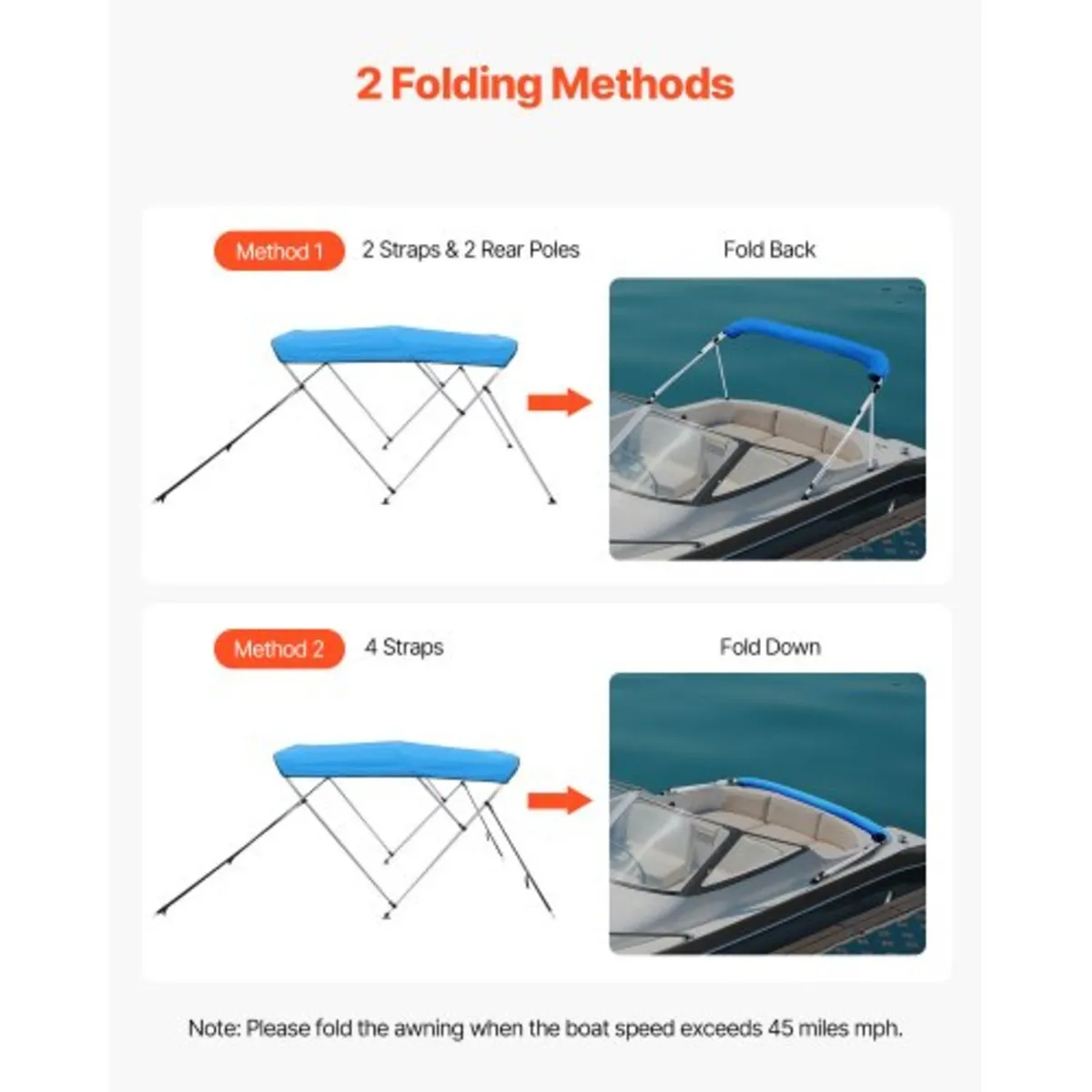 3 Bow Boat Bimini Tops, 600D Polyester Canopy with - Image 4
