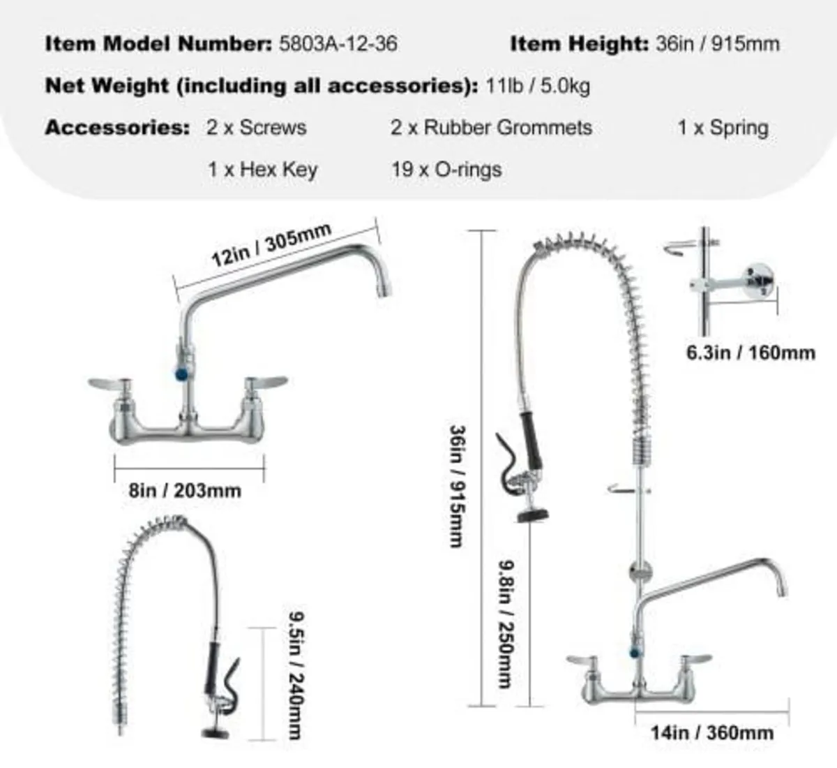 Faucet with Pre-Rinse Sprayer, 36" (91.4 cm) Heigh - Image 4