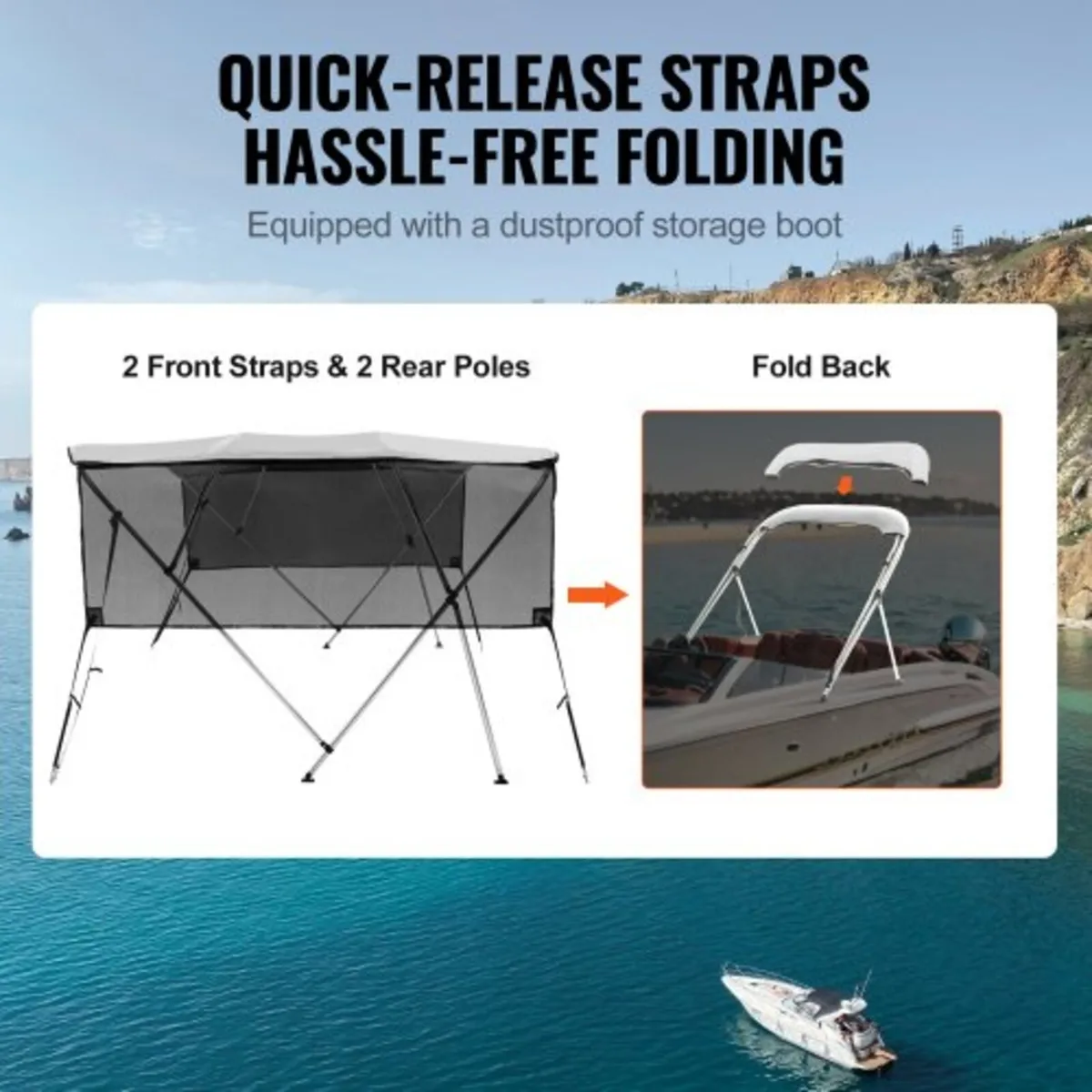 4 Bow Bimini Top Boat Cover, Detachable Mesh Sidew - Image 2