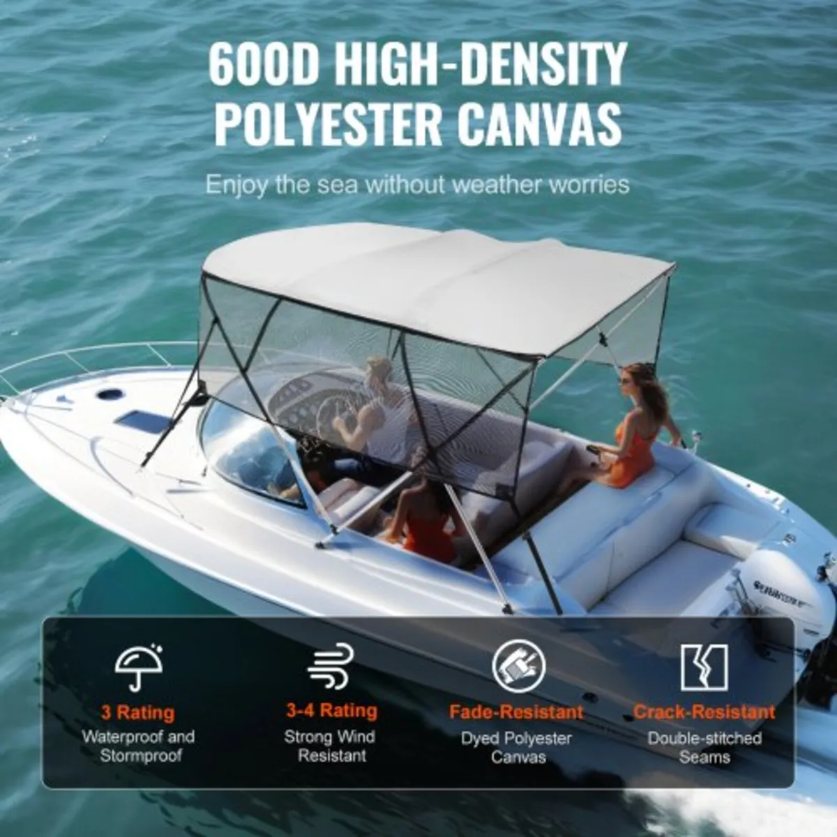4 Bow Bimini Top Boat Cover, Detachable Mesh Sidew - Image 4
