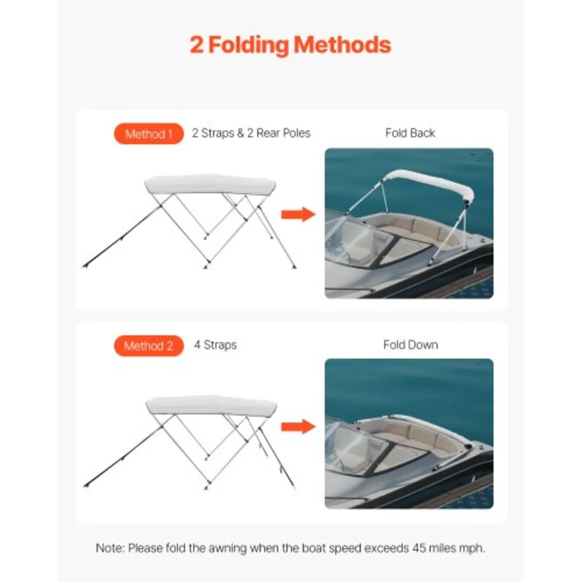 Boat Bimini Tops, 600D Polyester Canopy with Alumi - Image 4