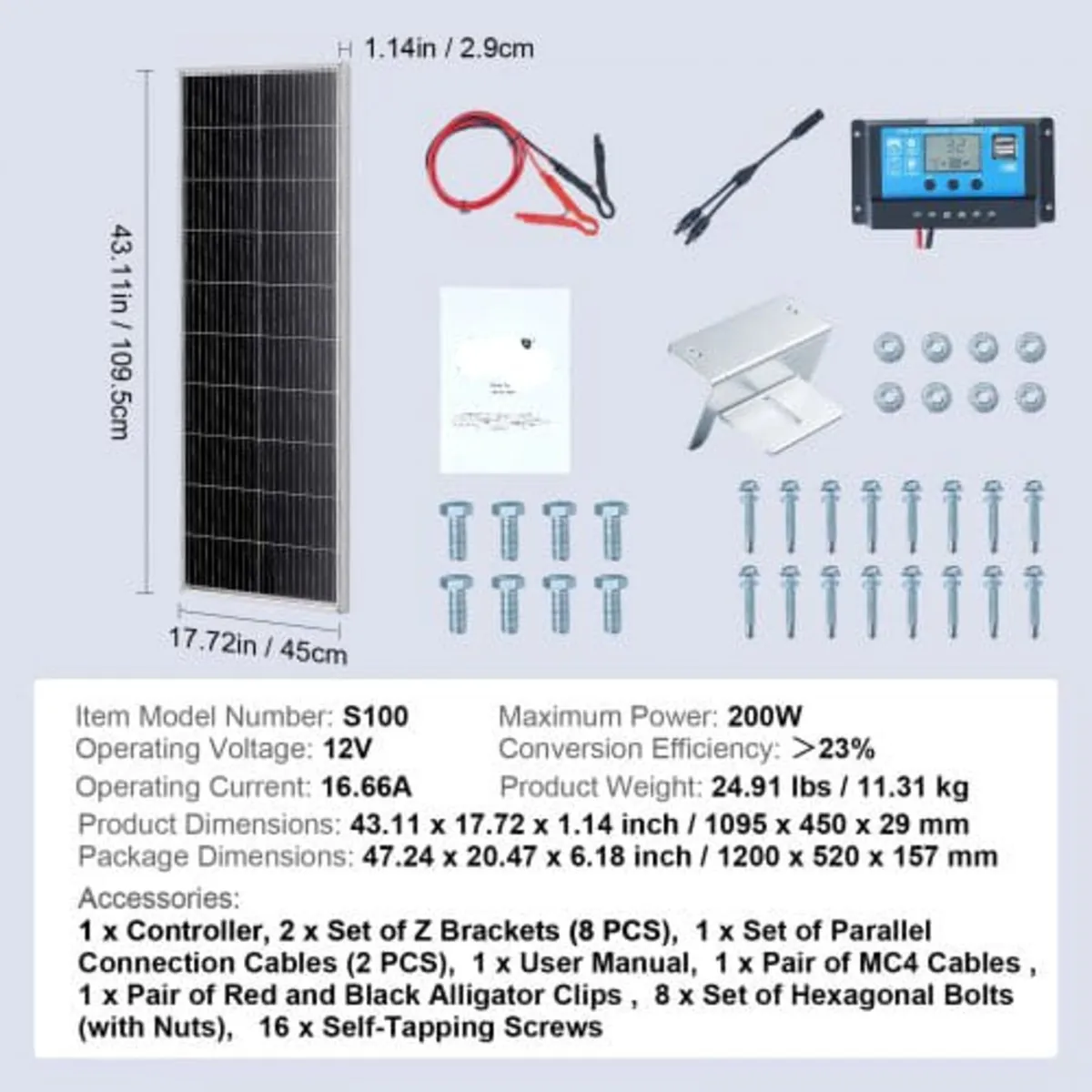 200W Monocrystalline Solar Panel Kit, 2PCS Monocry - Image 4