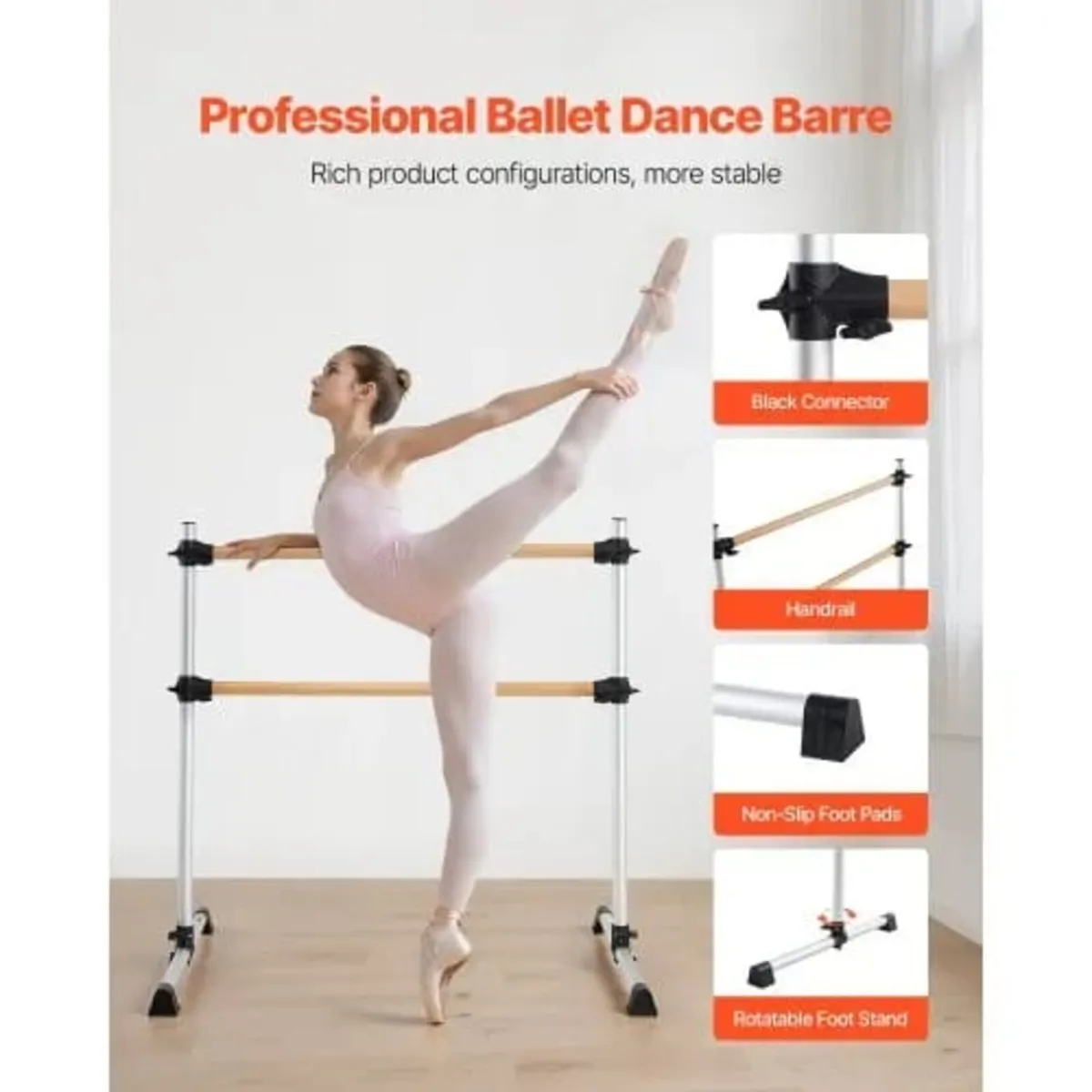 Ballet Barre, Double Beechwood Barre Bar for Home, - Image 4