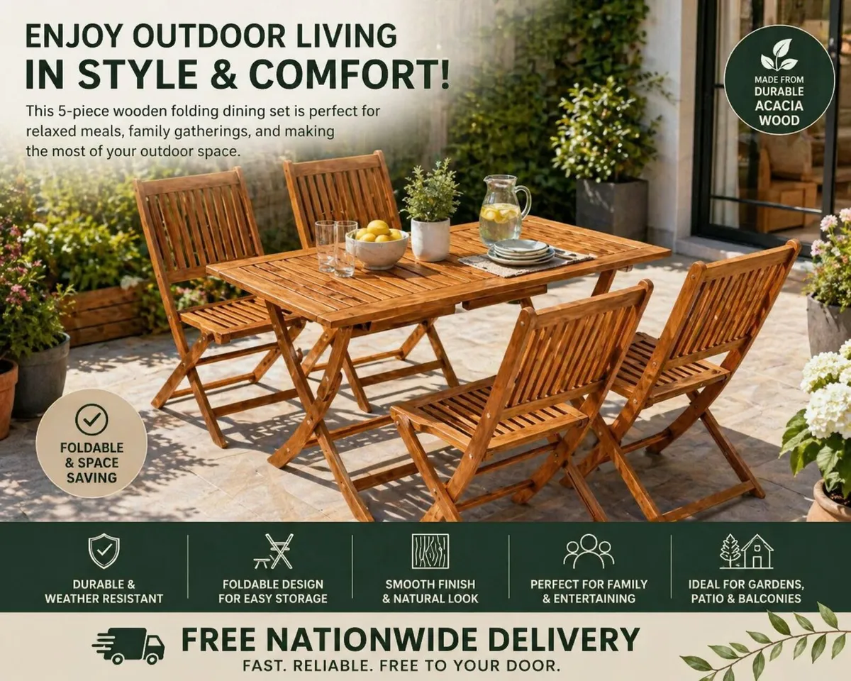 5-Piece Folding Acacia Wood Garden Furniture Set – - Image 1