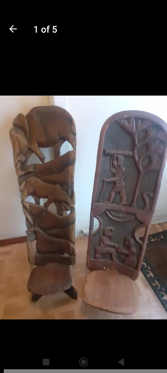 Vintage African hand carved folding seats - Image 1