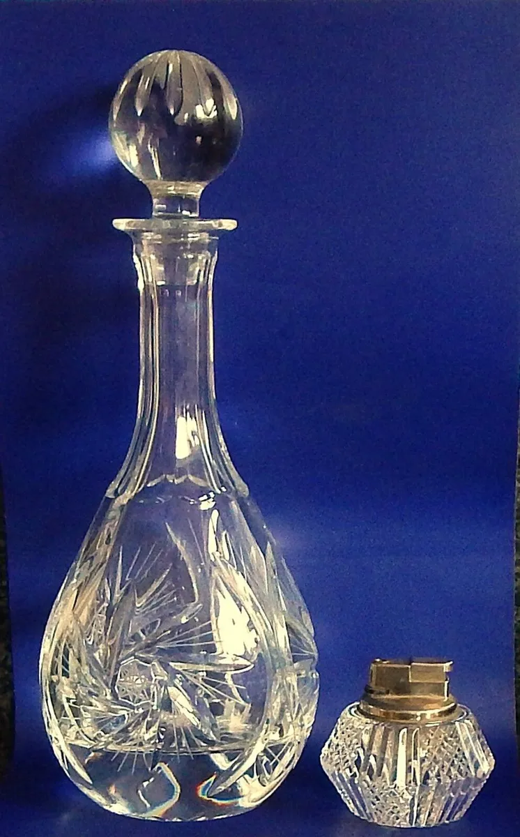 Cut Crystal Decanter & Crystal Colibri Lighter - Image 1