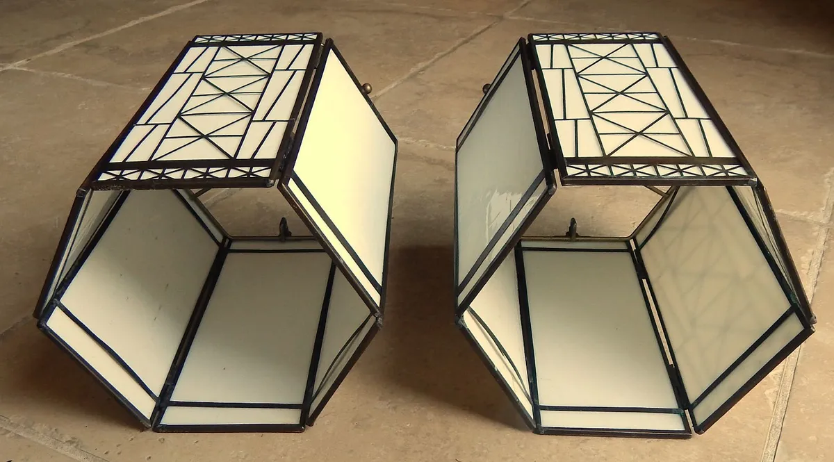 2 Tiffany Style Hexagonal Glass & Metal Shades - Image 2