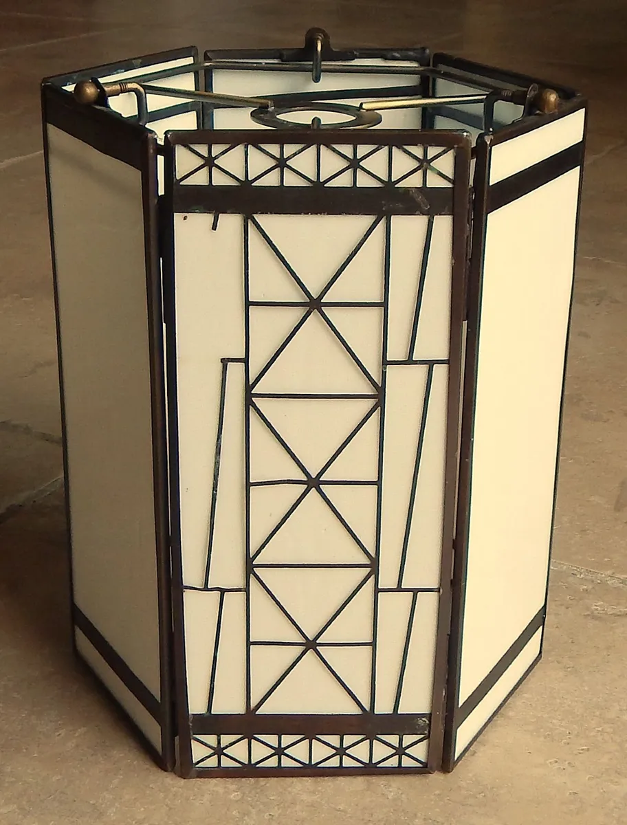2 Tiffany Style Hexagonal Glass & Metal Shades - Image 4
