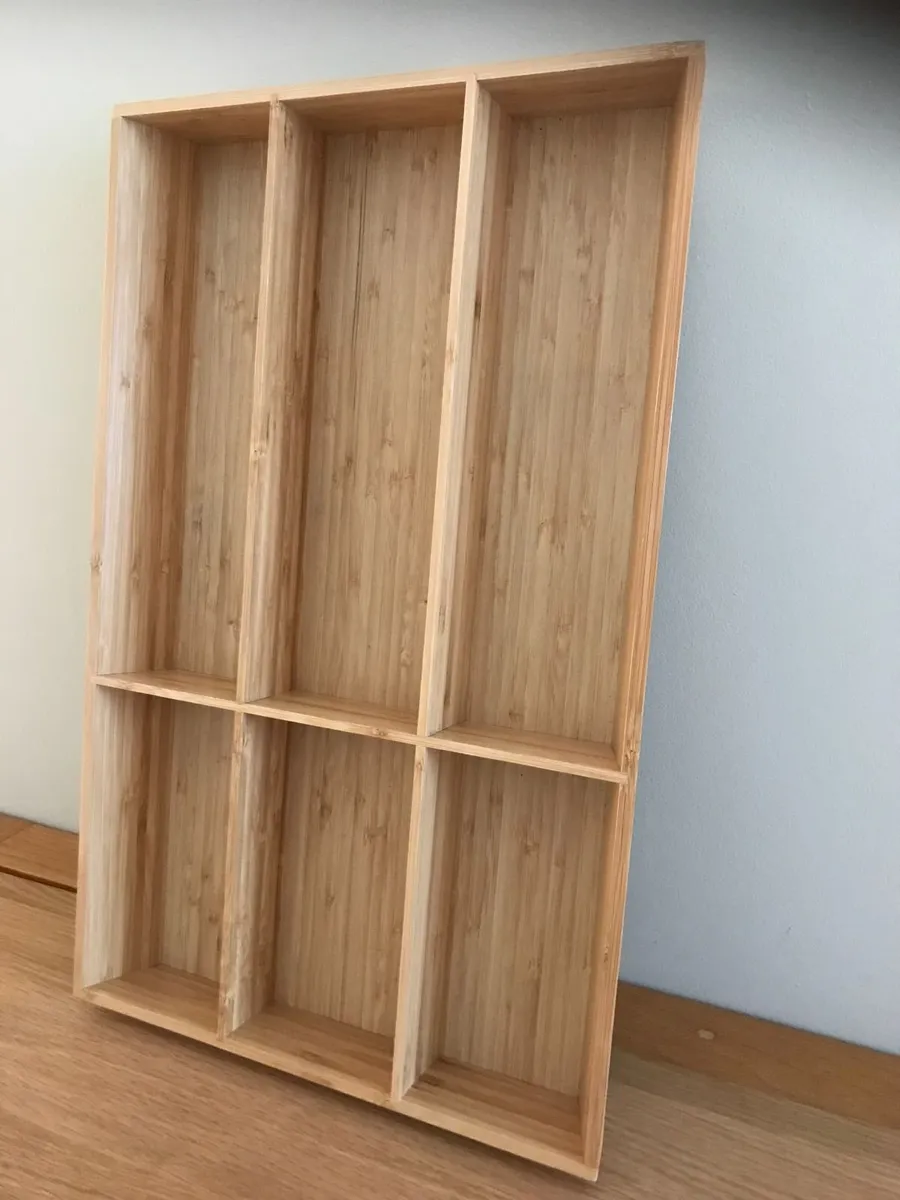 6 Compartment Wood Cutlery Tray (49.5x31.5cm)- NEW - Image 1