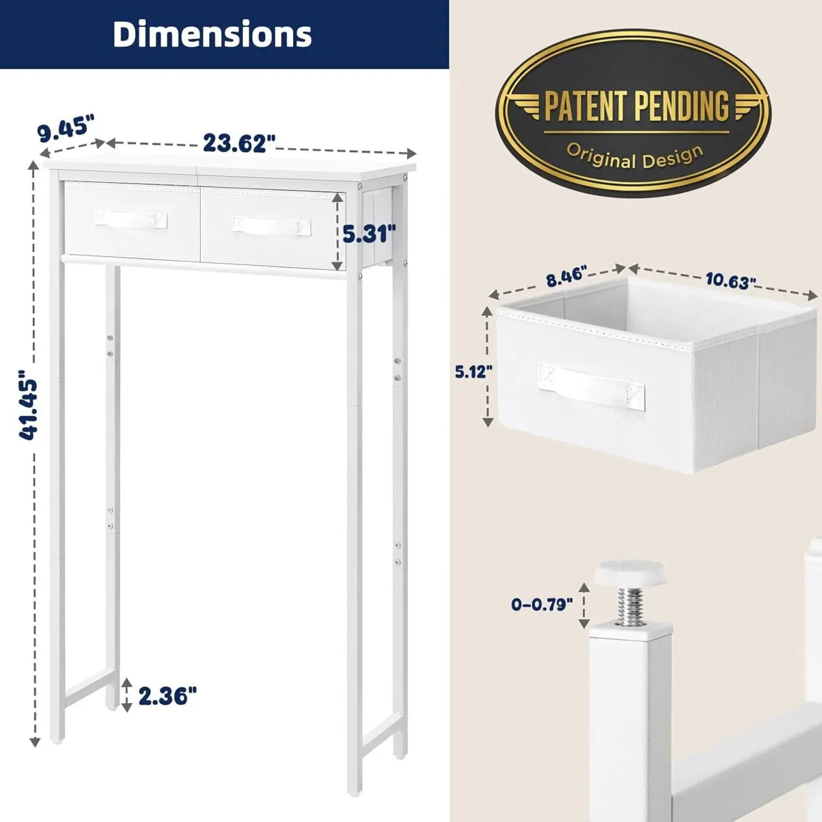 2-Tier Over The Toilet Storage with 2 Fabric - Image 3