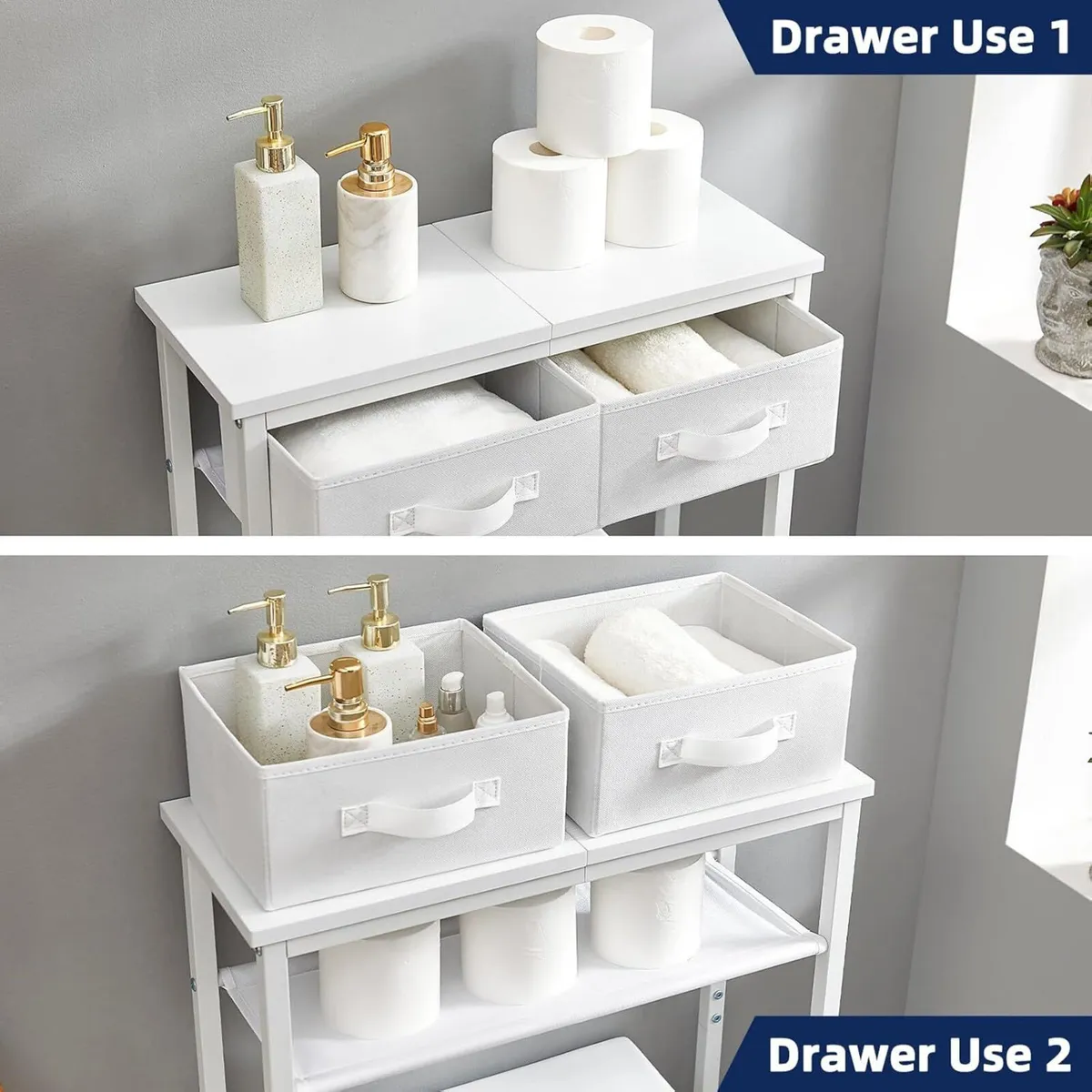 2-Tier Over The Toilet Storage with 2 Fabric - Image 4