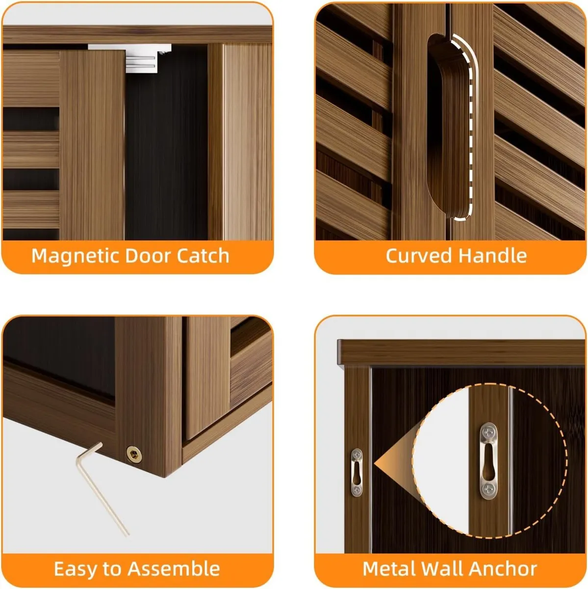 Medicine Cabinet Walnut Bathroom Wall Mounted - Image 4