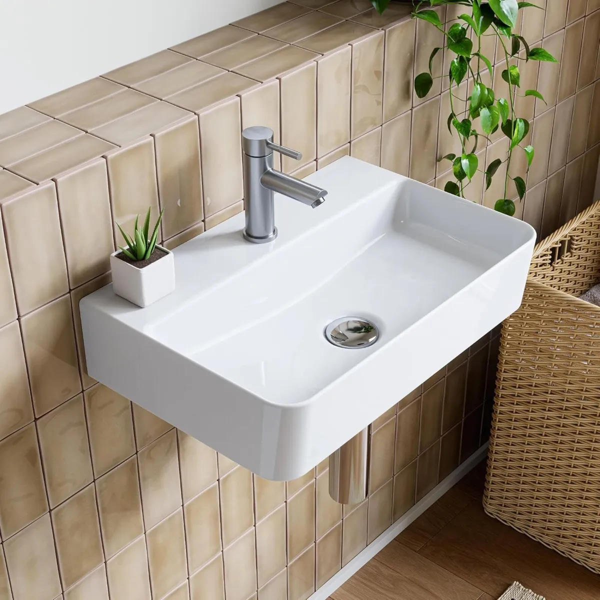 Bathroom Ceramic Wash Basin Sink (White 46 x 30 - Image 1