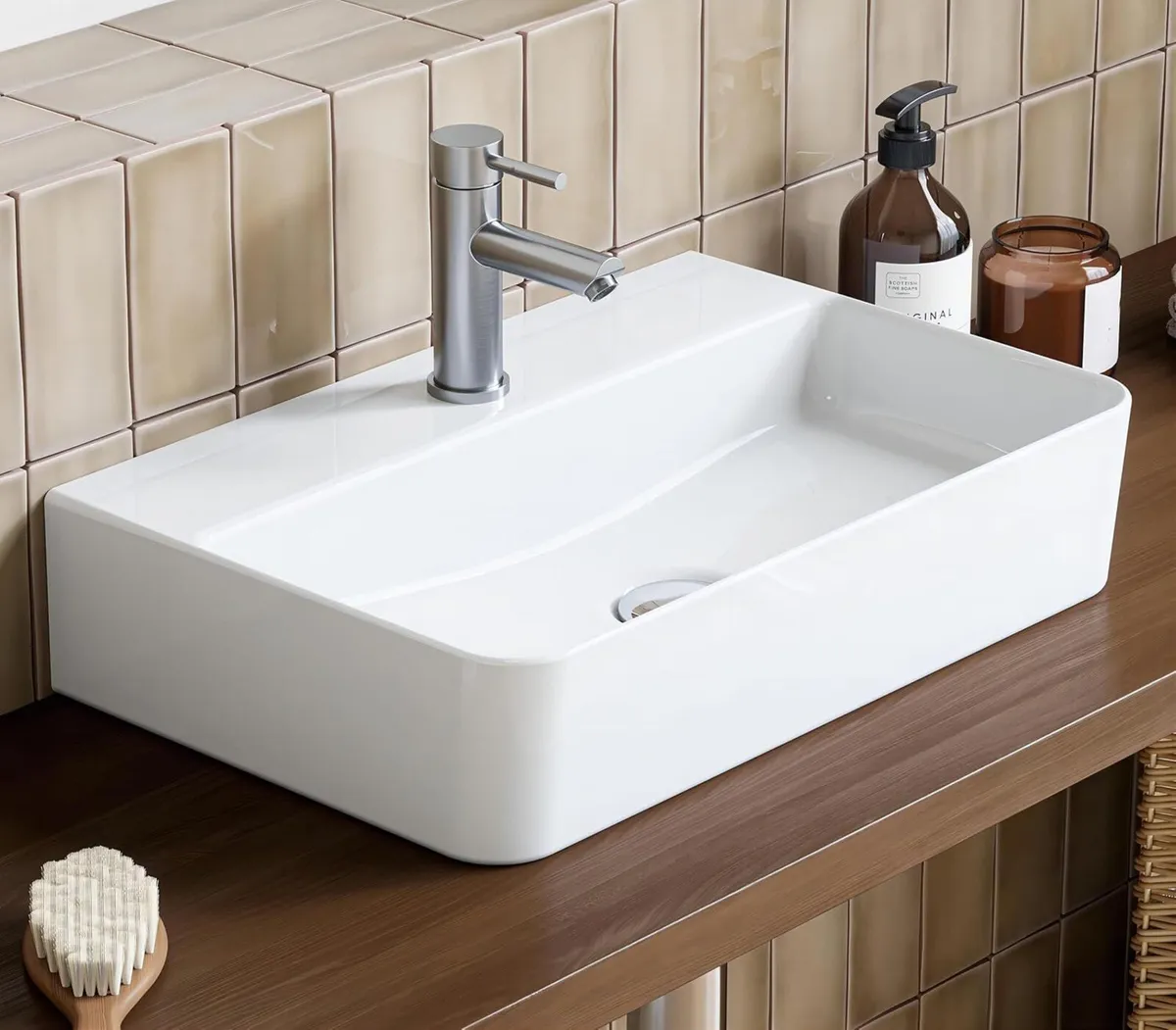 Bathroom Ceramic Wash Basin Sink (White 46 x 30 - Image 3