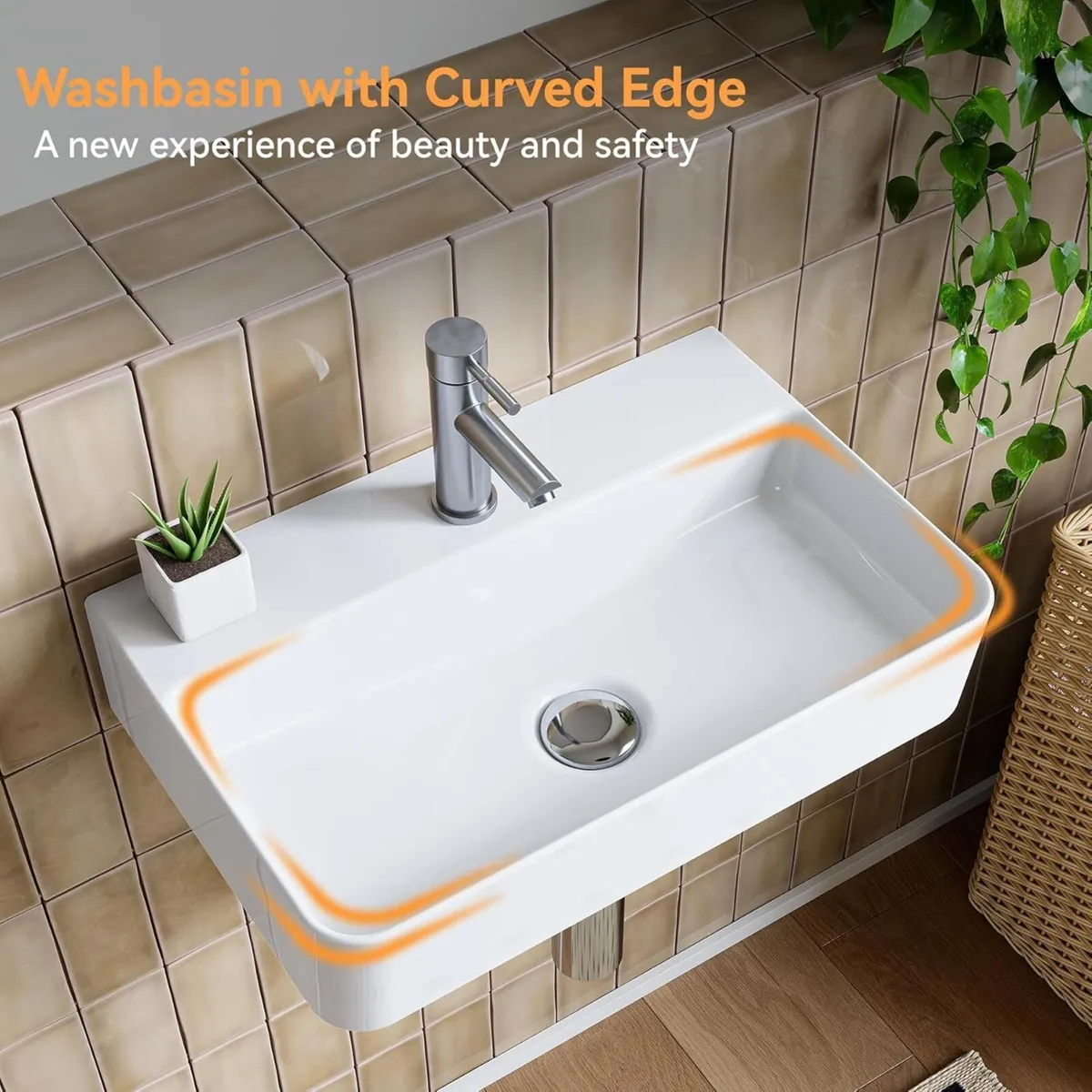 Bathroom Ceramic Wash Basin Sink (White 46 x 30 - Image 4