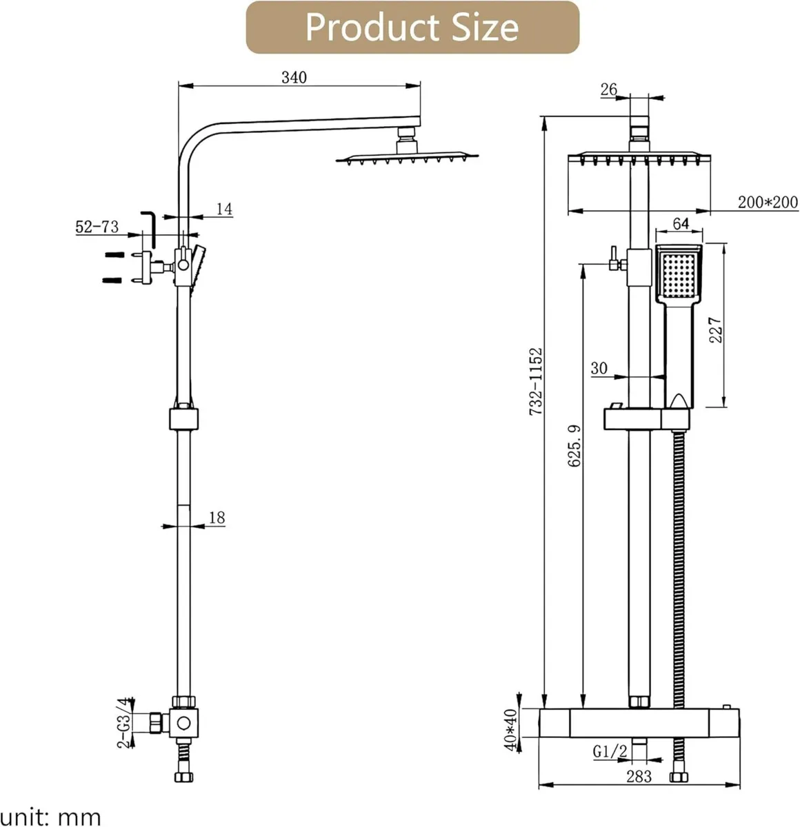 Thermostatic Mixer Shower Set Square Bathroom - Image 2