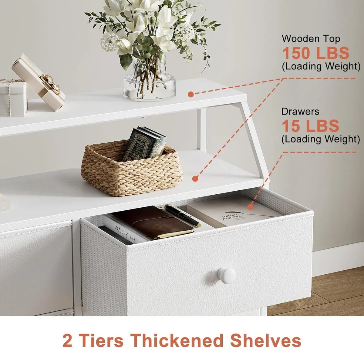 Chest of Drawers with 8 White Dresser for Bedroom - Image 4