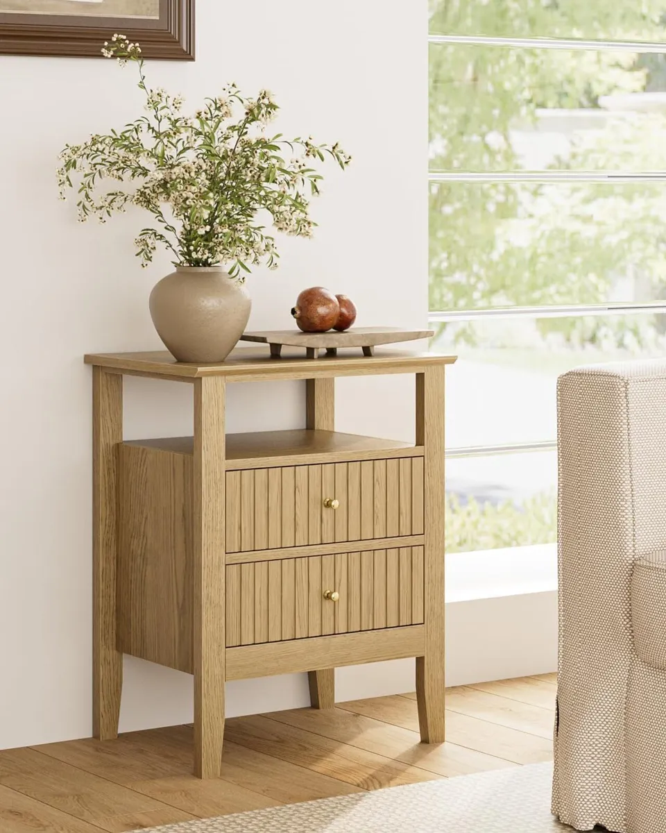Bedside Table Chest of 2 Drawers Cabinet Wooden - Image 4