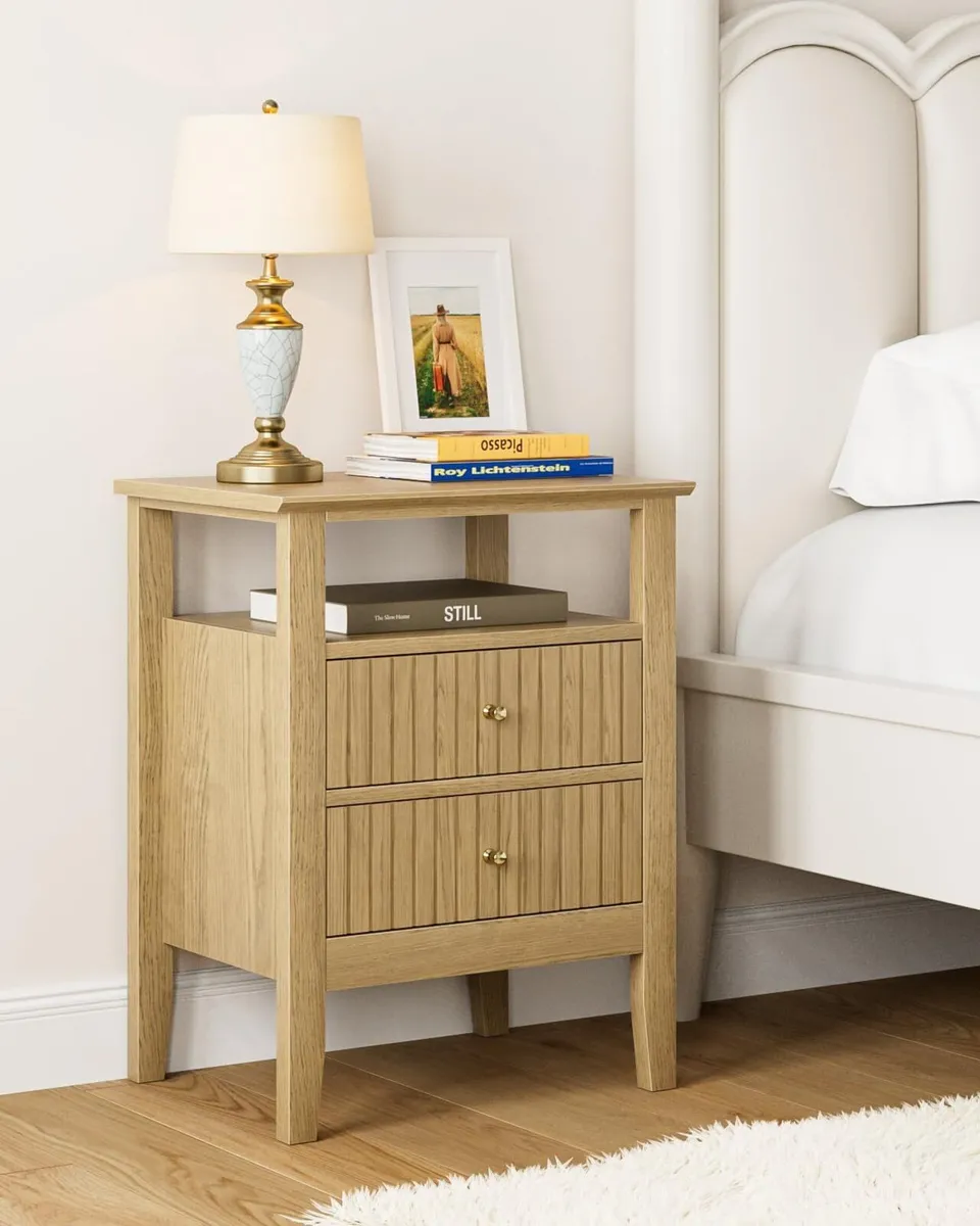 Bedside Table Chest of 2 Drawers Cabinet Wooden - Image 1
