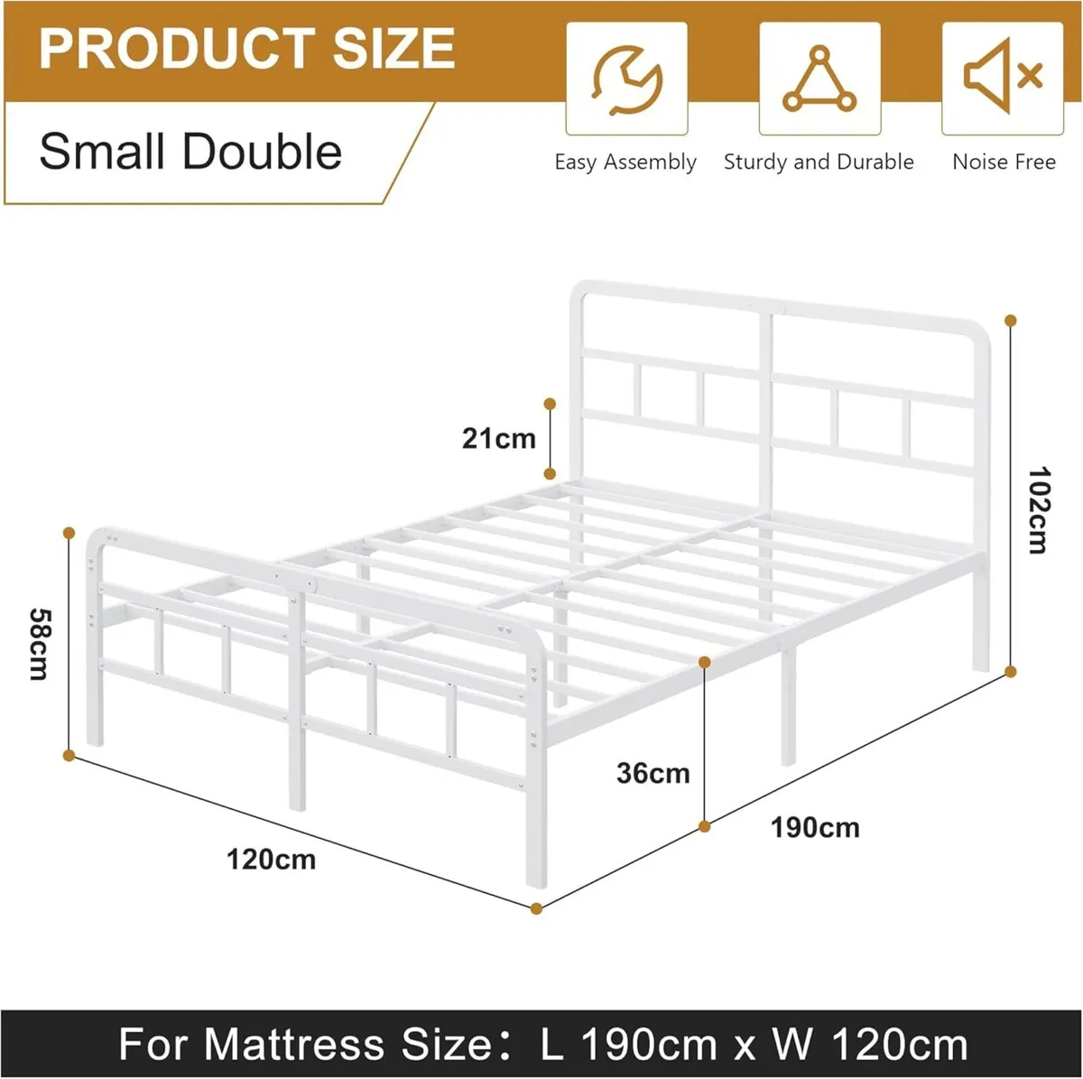 Small Double Bed Frame 4ft with Curved Headboard - Image 2
