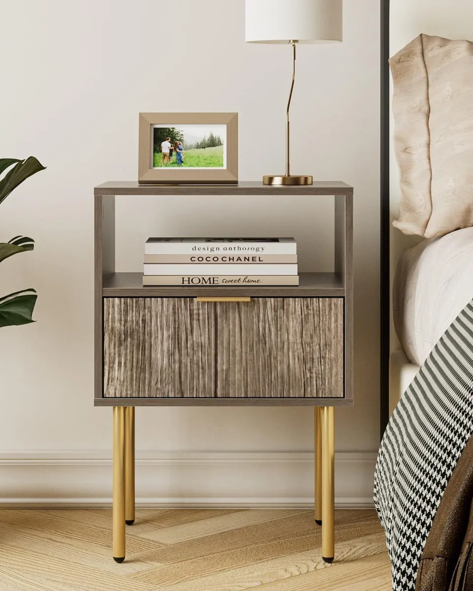 Bedside Table Cabinet with 1 Open Shelf And - Image 1