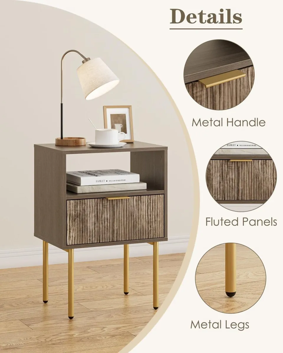 Bedside Table Cabinet with 1 Open Shelf And - Image 3