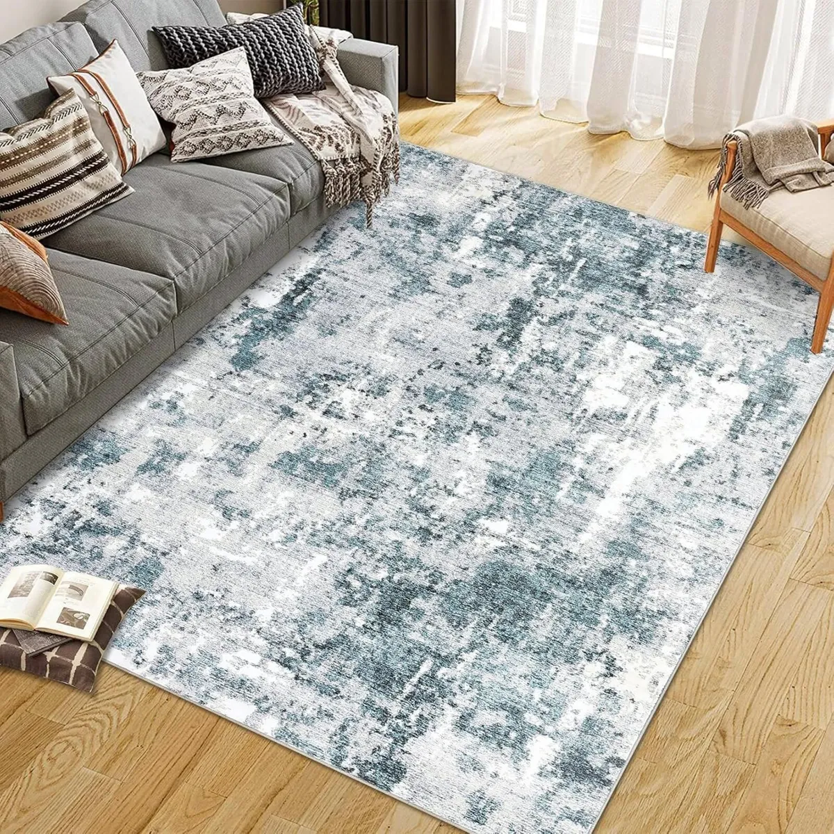 Abstract Blue/Brown Large Area Rugs for Living - Image 1