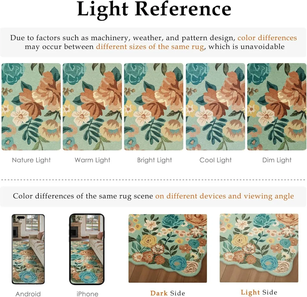 Green Rugs Living Room Washable Flower Area Rug - Image 2