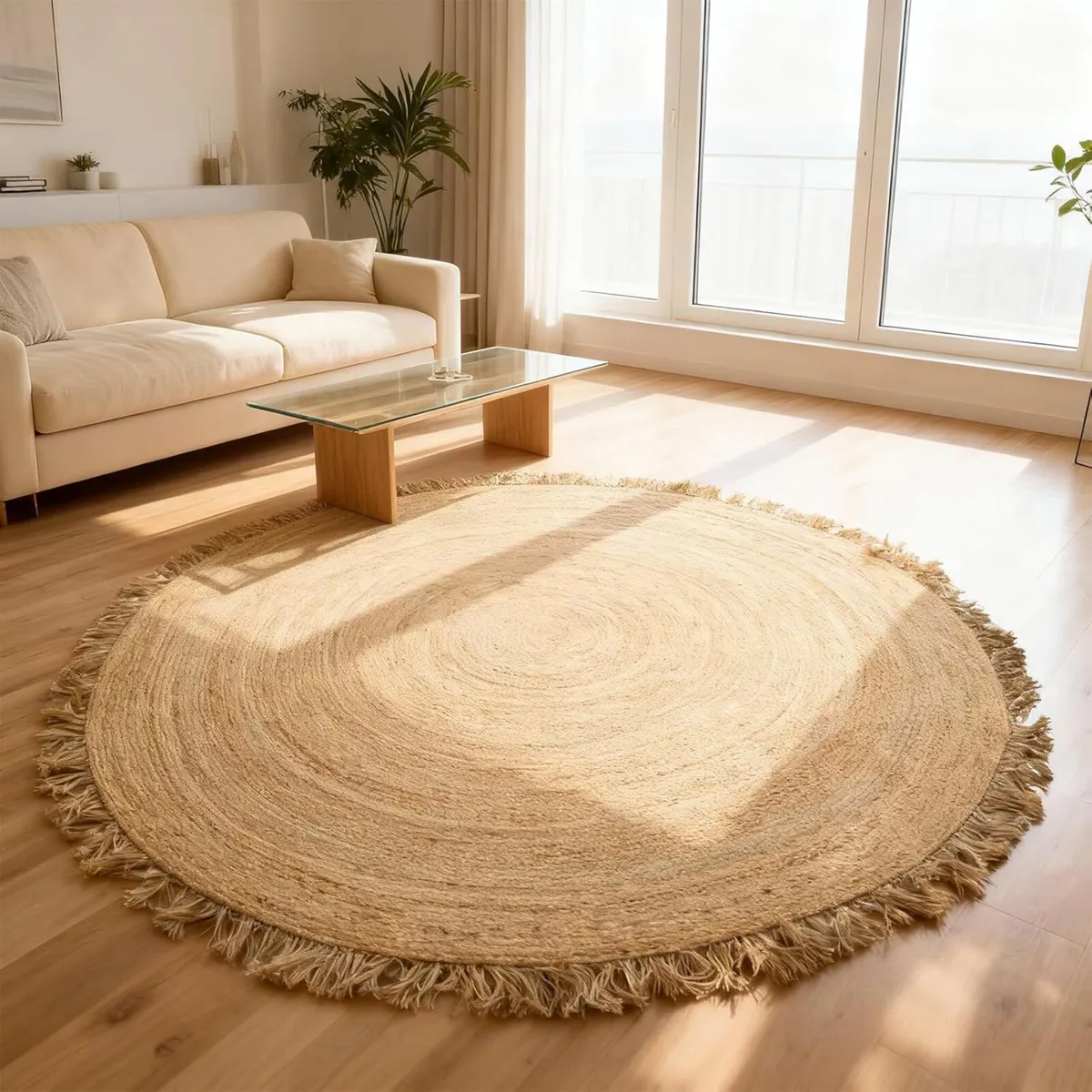 Natural Jute Rug Round 6ft Fibre Reversible Area - Image 2