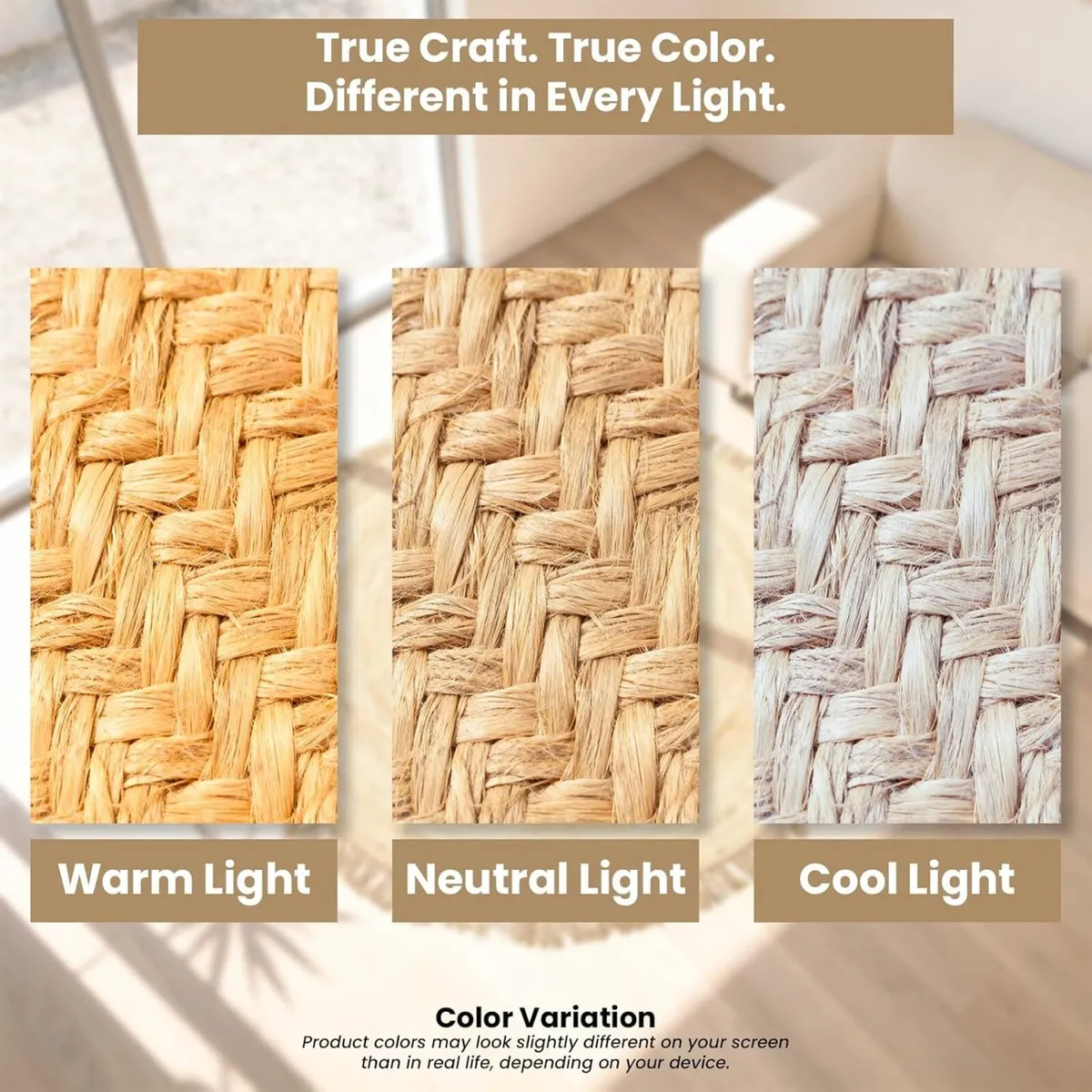 Natural Jute Rug Round 6ft Fibre Reversible Area - Image 3