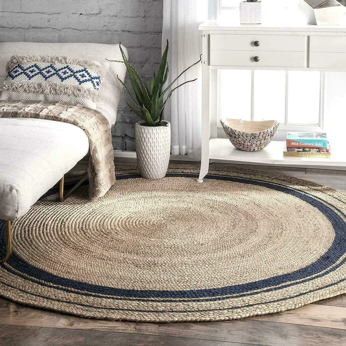 Vipanth Natural Jute Rug with Black Line Handmade - Image 2
