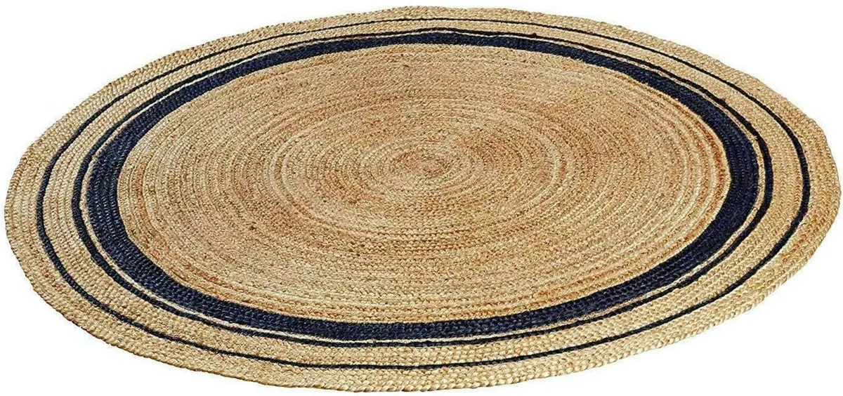 Vipanth Natural Jute Rug with Black Line Handmade - Image 3