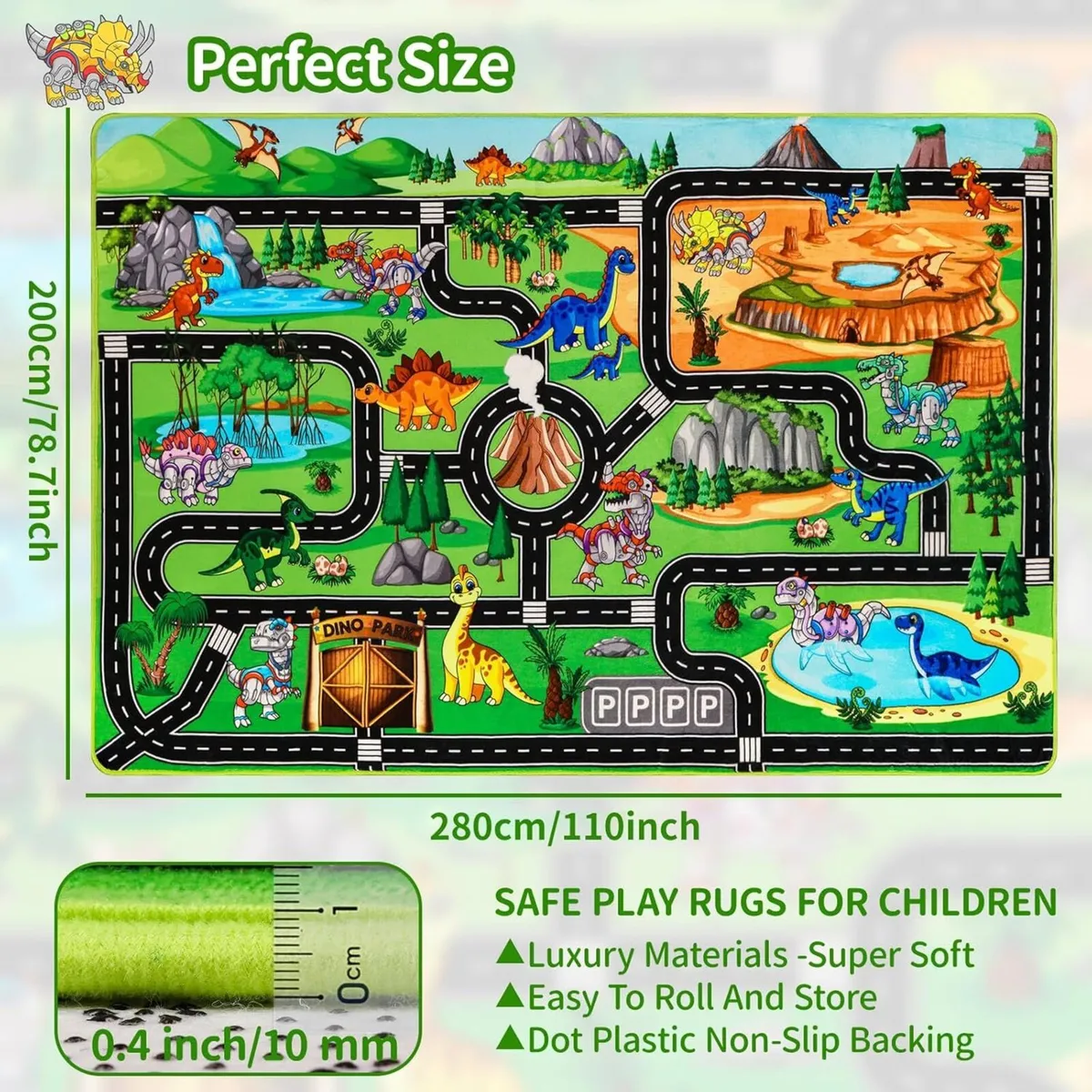 Kids Rugs for Playroom 280x200CM Dinosaur Car - Image 2