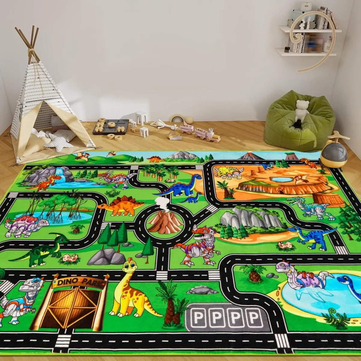 Kids Rugs for Playroom 280x200CM Dinosaur Car - Image 3