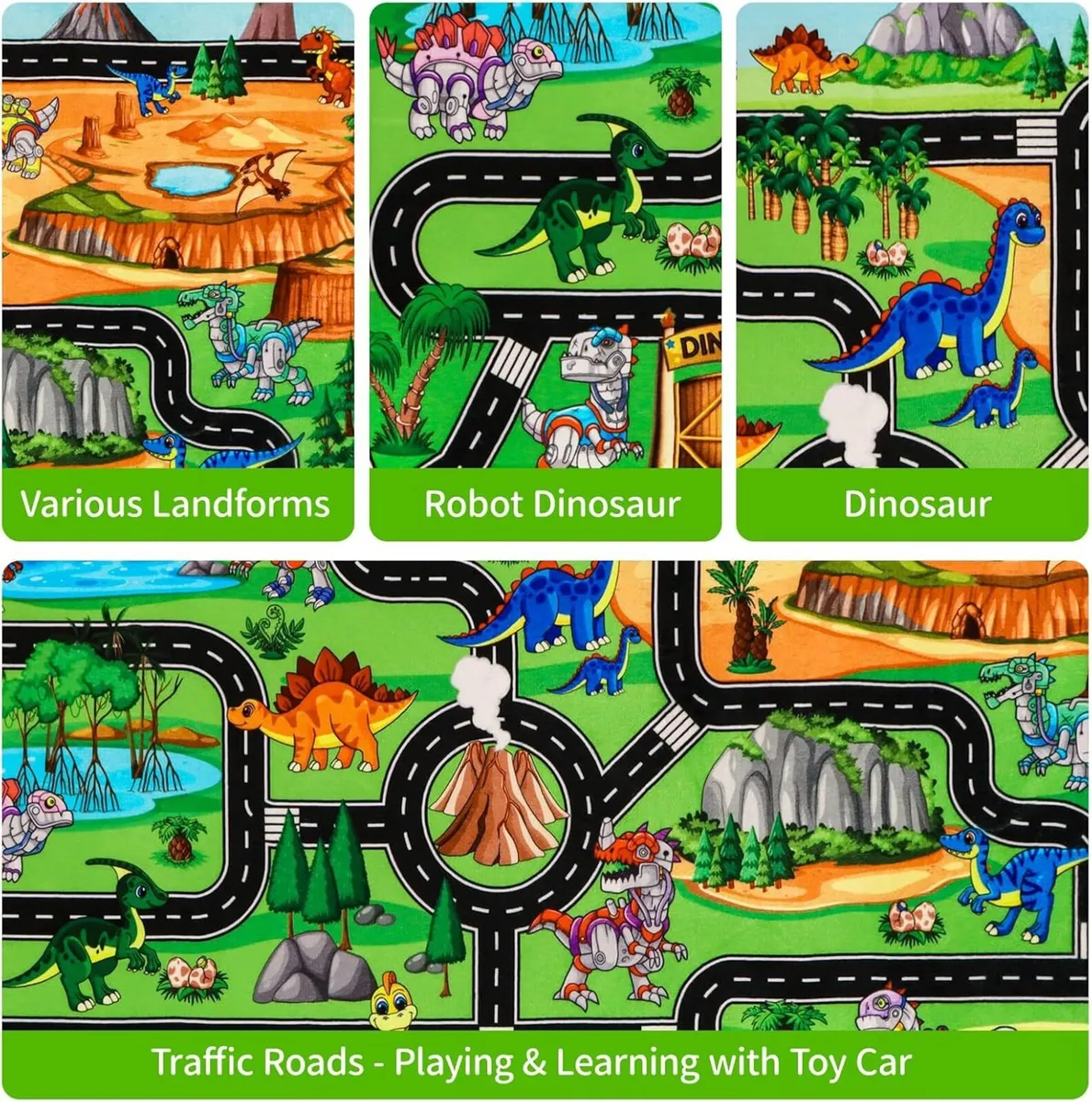 Kids Rugs for Playroom 280x200CM Dinosaur Car - Image 4