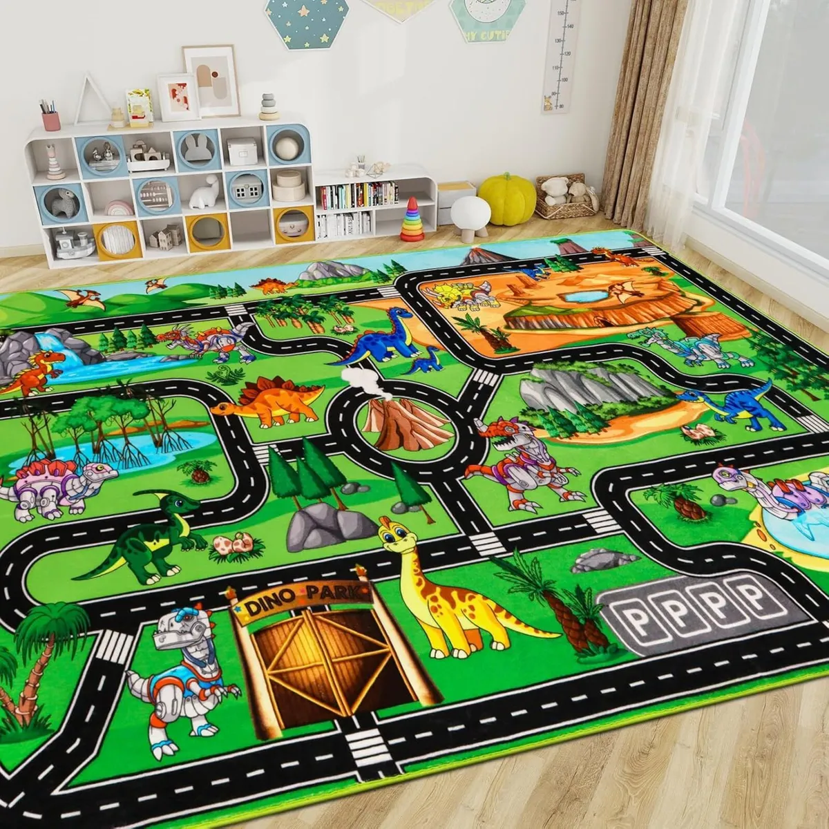Kids Rugs for Playroom 280x200CM Dinosaur Car - Image 1