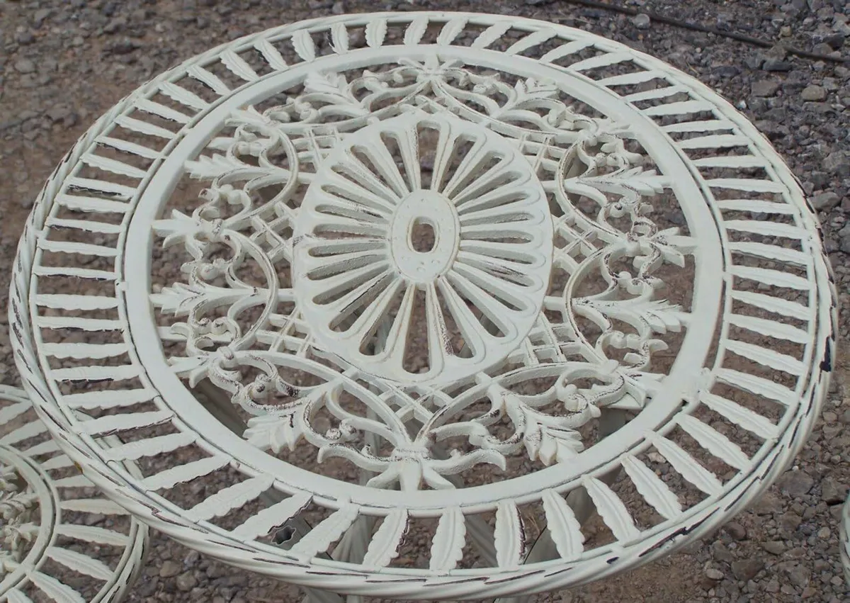 Cream Folding Steel Cast Iron Bistro Set 2 Chairs - Image 3