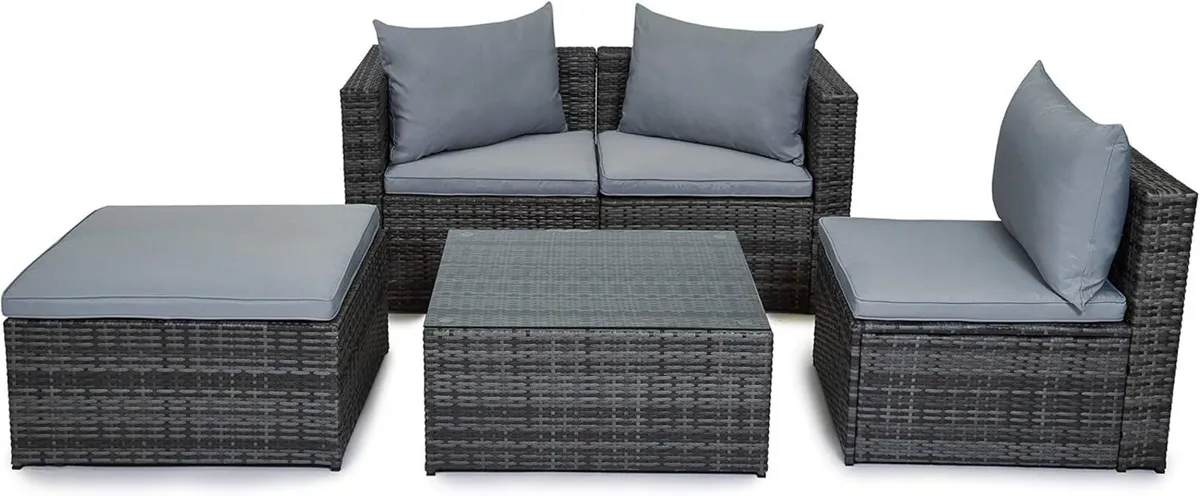 Outdoor Rattan Garden Furniture Set Grey Malaga - Image 1