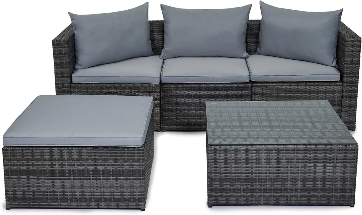 Outdoor Rattan Garden Furniture Set Grey Malaga - Image 4