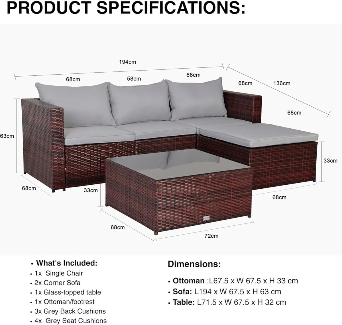 Malaga Outdoor Furniture 4 Seater Rattan Garden - Image 2