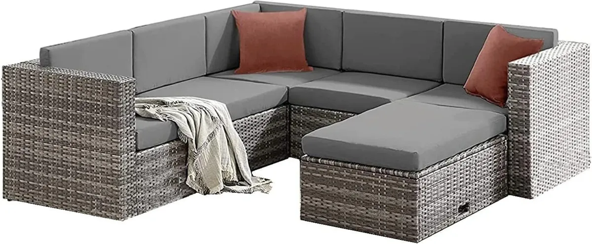 Monaco Rattan Garden Furniture Set 6 Piece Seat 5 - Image 1