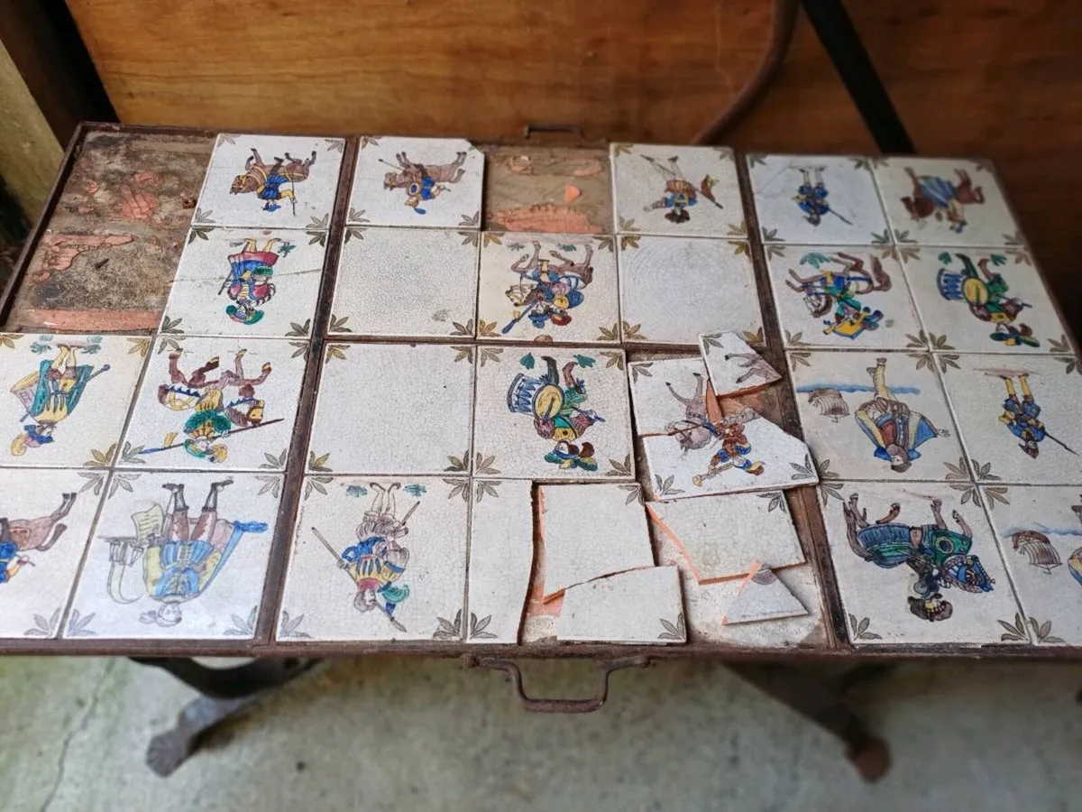 Antique Kitchen Prep Table w/ Sliding Tile Top - Image 2