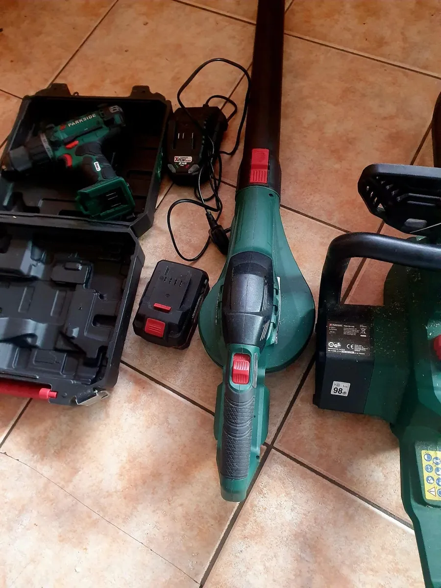 Cordless chainsaw, Drill, Blower, Battery/ Charger - Image 1