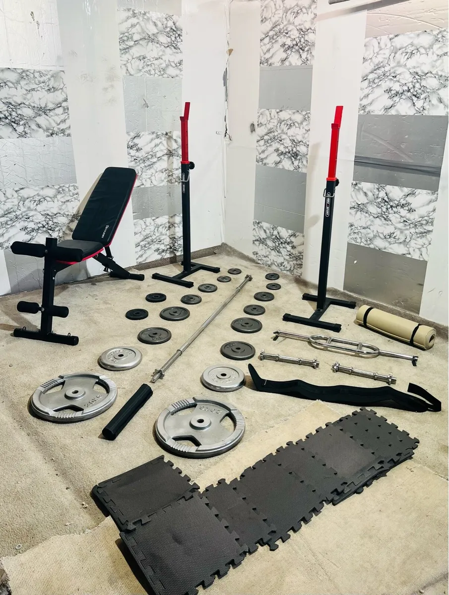 110KG WEIGHTS BARBELL SET BRNCH RACK GYM BELT MATS - Image 3