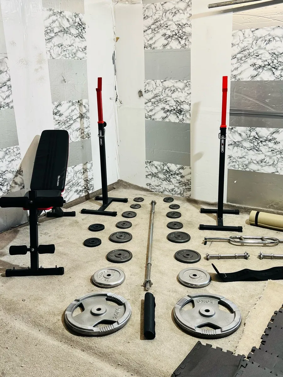 110KG WEIGHTS BARBELL SET BRNCH RACK GYM BELT MATS - Image 4