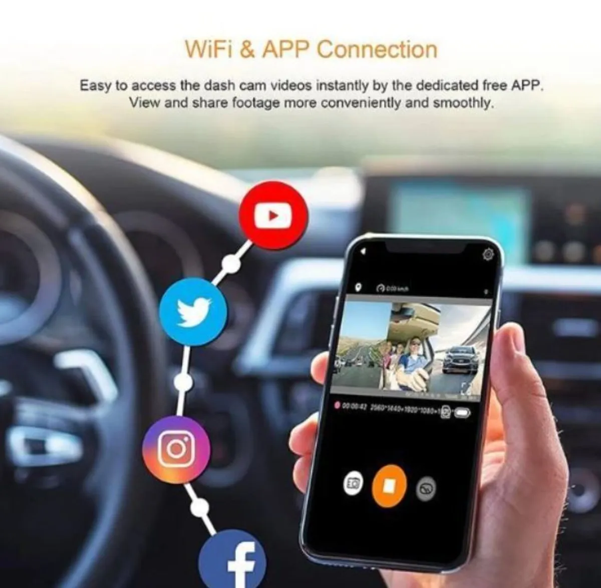 4K GPS 3 Way Triple Car Dash Cam. - Image 3