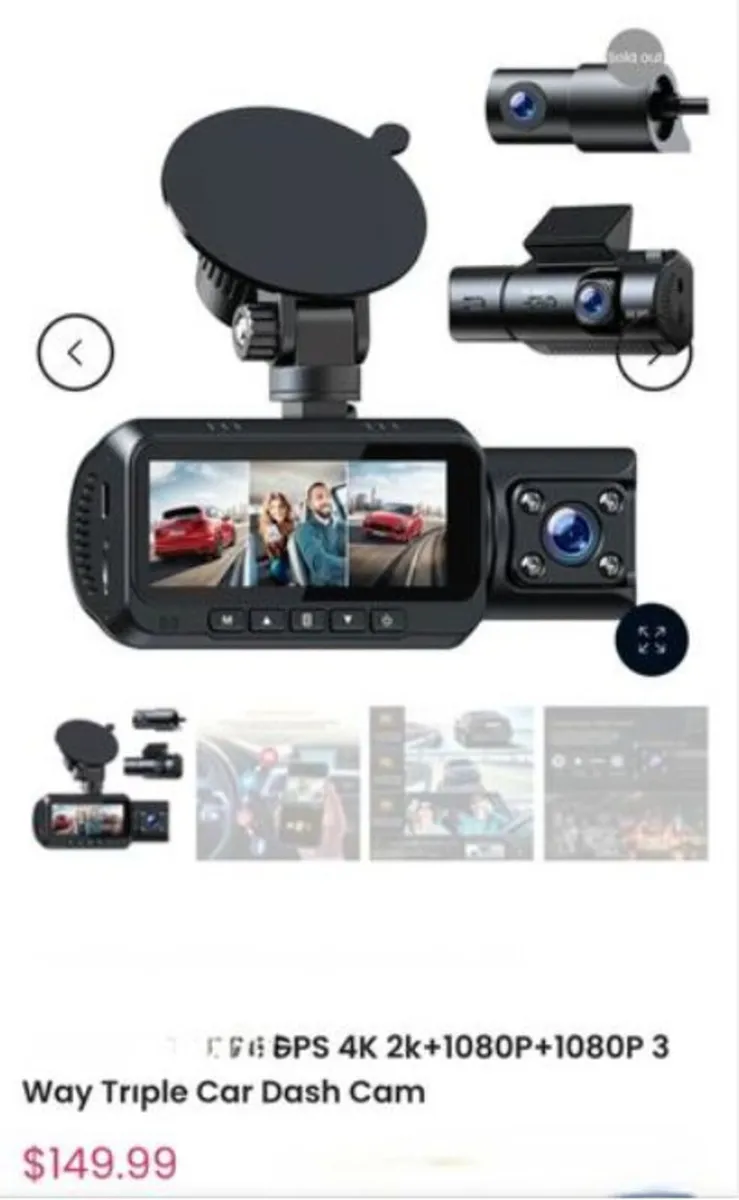 4K GPS 3 Way Triple Car Dash Cam. - Image 2