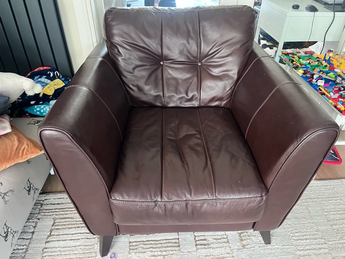 Leather 2 seater couch and armchair - Image 2