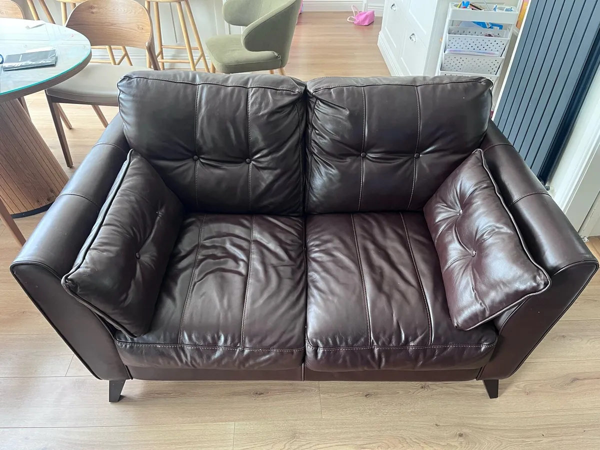 Leather 2 seater couch and armchair - Image 1