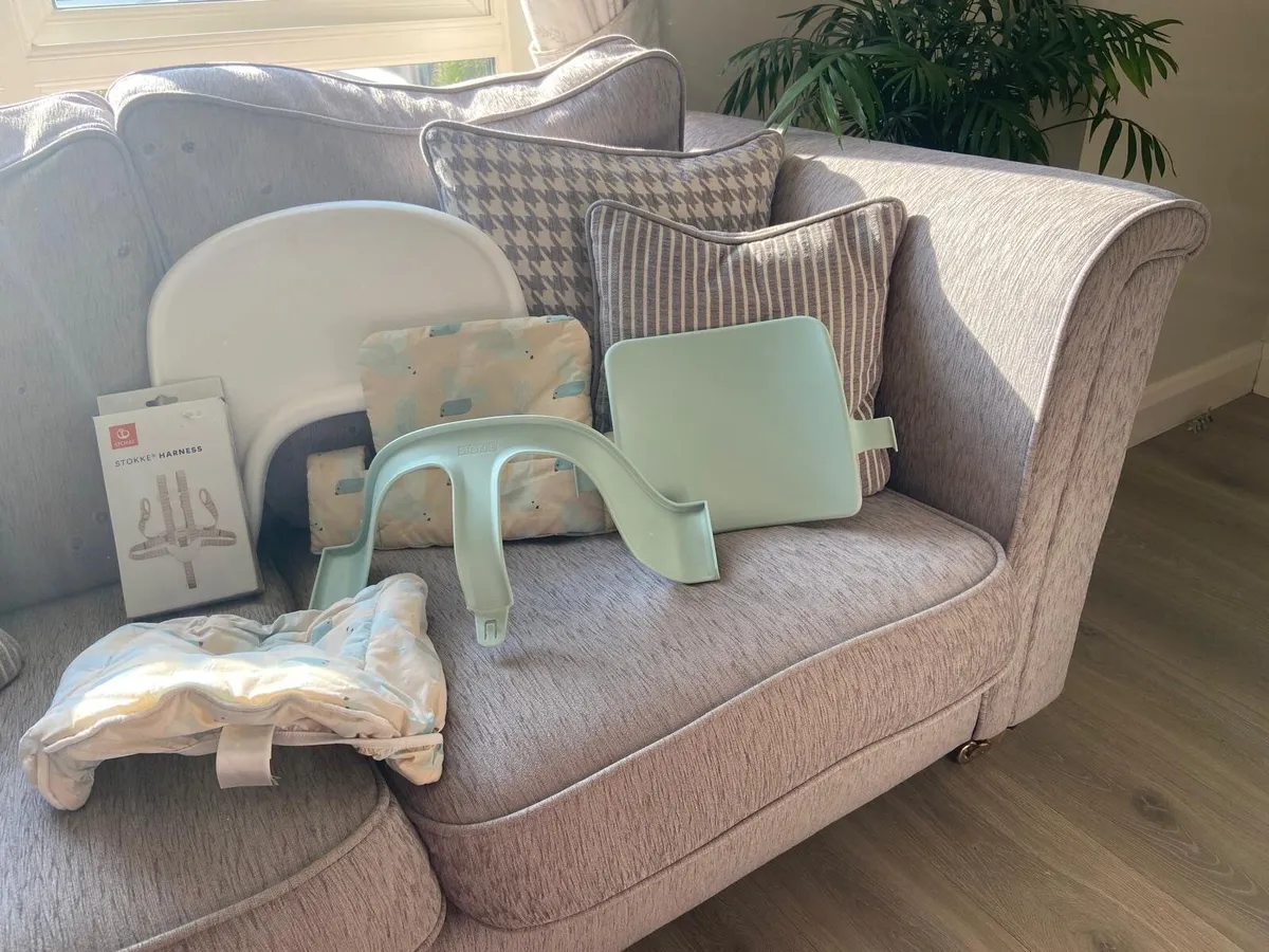 Stokke baby seat, cushions, tabletop and harness - Image 1